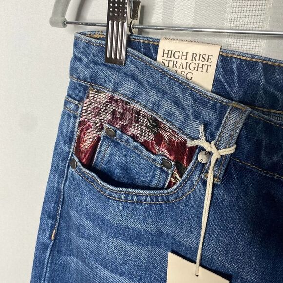 Vince Camuto High Rise Straight Leg Patchwork Ripped Jeans Blue 29/8 Distressed - Picture 8 of 12